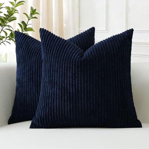 Image of JOTOM Set of 2 Corduroy Cushion Covers 45x45 cm Soft Striped Boho Decorative Throw Pillow Covers Cushion Case Couch Pillowcases for Sofa Bedroom Home Decor 18x18 Inch (Navy Blue)