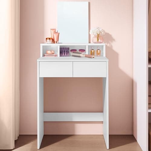 Image of VASAGLE KAILYN Collection - Dressing Table with Large Mirror, Vanity Table with 2 Drawers and 3 Compartments, Makeup Table, Modern, White RDT103W01