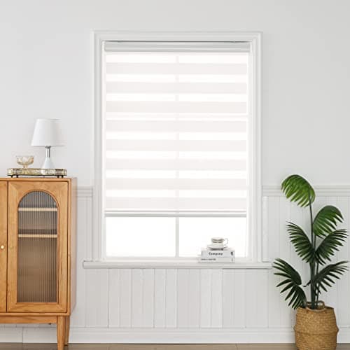 Image of QiBoYuYe Day Night Blind Zebra Roller Blinds Blackout Window Curtain For Bedroom Door Windows Aluminium Cassette Translucent Vision Curtains (White Width 45cm X Height 150 cm)
