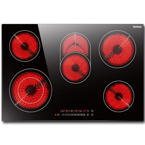 Image of Karinear Ceramic Hob, 5 Zone Ceramic Hob 77cm Built-in Electric Hob, 8400W Power with Oval Zones for Barbecue Tray, Touch Control, Child Lock, Timer, Pause