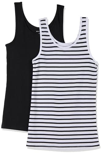 Image of Amazon Essentials Women's Slim-Fit Vest, Pack of 2, Black/White Stripes, M
