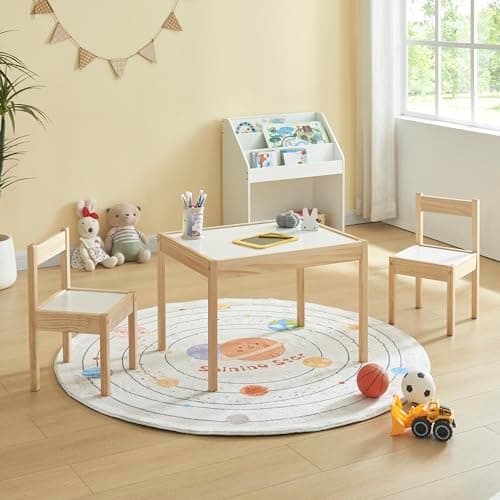 Image of Panana Kids Dinner and Learning Table Chairs Set,Wooden Children's Table and 2 Chairs Set for Preschoolers Boys and Girls Activity Build & Play, FRCFT4