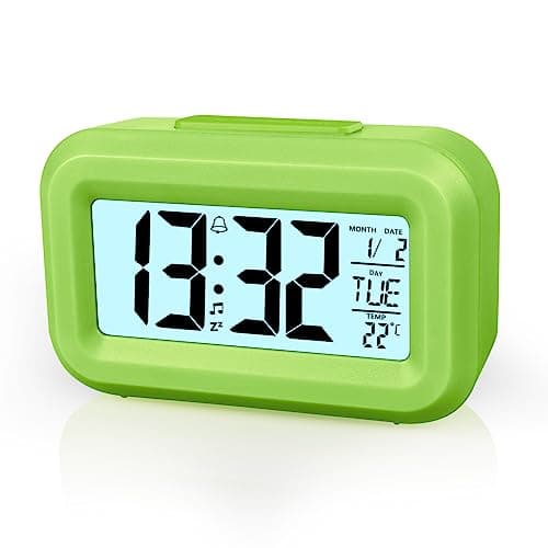 Image of Vicloon Digital Alarm Clock Bedside, LED Display Clocks with Adjustable Snooze 12/24Hr,Temperature, Date,Timer, Light control Portable Alarm clocks for Bedroom Home Office Kitchen（Green）