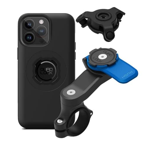 Image of Quad Lock Motorcycle Handlebar Phone Mount Kit with Vibration Dampener and iPhone 14 Pro Max MAG Case