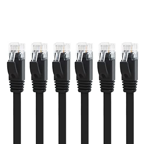 Image of Yauhody CAT 6 Ethernet Cable 1.5m CAT6 Patch Cable 1.5m Network Cable 6Pack Black High Speed Flat CAT6 Gigabit Internet Network LAN Patchcable for Modem, Router, Gaming(Black,6Pack)