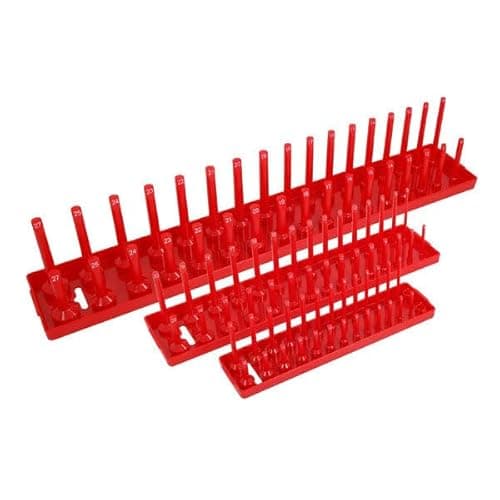 Image of Neilsen CT2621-3pc Socket Tray Rack Set with 1/4in, 3/8in and 1/2in Drive Pegs, Ideal for Organising Shallow and Deep Sockets in Workshop and Garage