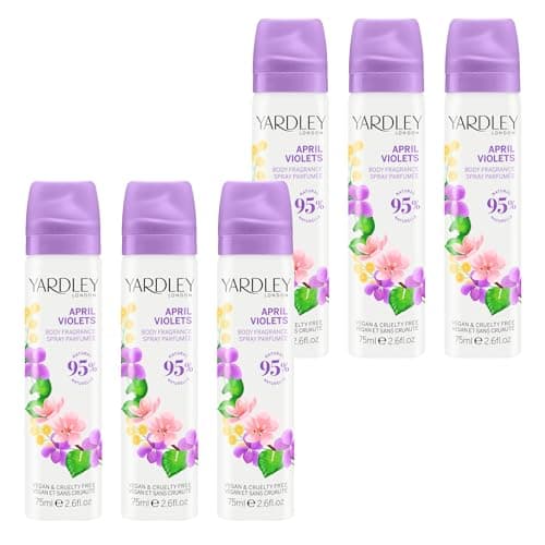 Image of Yardley London April Violets Body Spray, Floral Body Spray for Women with Notes of Violet and Citrus, April Violets Body Mist for Women 6 x 75ml