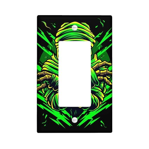 Image of Halloween Mummy Light Switch Cover Plates/Outlet Covers, Green Glowing Monster Design for Holiday Decor, Horror Style, Thermoplastic Wall Plates, Standard Size Single Rocker
