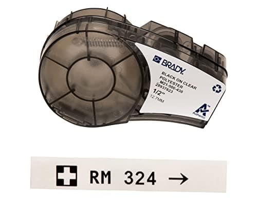 Image of Brady Clear Polyester Labels for M210, M211 Printers – Multi-Purpose Labels for Asset Tracking, Barcode Labelling, Laboratory ID – Black on Transparent (12.70 mm x 6.4 m) – M21-500-430