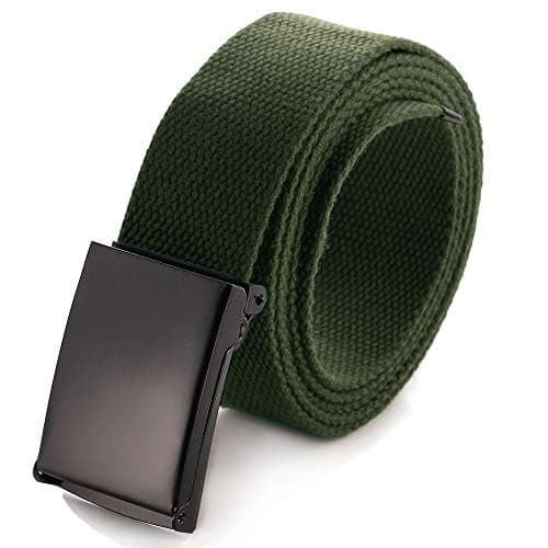 Image of Mile High Life Cut To Fit Canvas Web Belt Size Up to 52" with Flip-Top Solid Black Military Buckle (Olive)