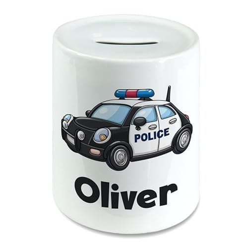 Image of Personalised Any Name Police Car Money Box for Kids - Savings Bank - Piggy Bank - Boys, Girls Gift