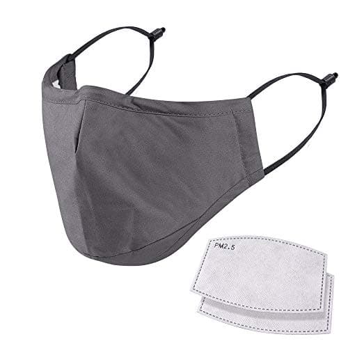 Image of NUÜR Reusable Face Mask, Washable Cotton Mask with Inserted Nose Clip & 2pcs 5 Layer Filters, Durable, Breathable for Daily Use, Grey