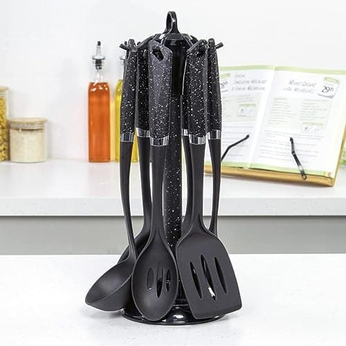 Image of Blackmoor 66779 6-Piece Kitchen Utensils Set/Non-Scratch & Heat Resistant/BPA Free Plastic/Modern & Vibrant Stylish Black Marble Colour/Space Saving Kitchen Storage