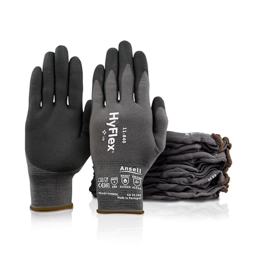 Image of Ansell HyFlex 11-840 Professional Work Gloves, Abrasion Resistant Nitrile Coating with Firm Grip, Multipurpose Protection Gloves, Mechanical and Industrial Safety, Black, Size L (12 Pairs)