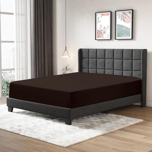 Image of Fitted Sheet 25cm Deep Mattress Pocket 100% Egyptian Cotton 200 Thread Count Soft & Fade Resistant Bottom Fitted Bed Sheet (Chocolate, Super King)