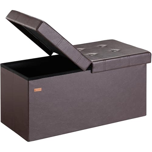 Image of CASARIA® 100L Storage Bench | Foldable Footstool | Fabric Ottoman with Lid | 300kg Load Capacity | Comfortable Padding | Versatile Use for Living Room, Bedroom, or Hallway | Brown