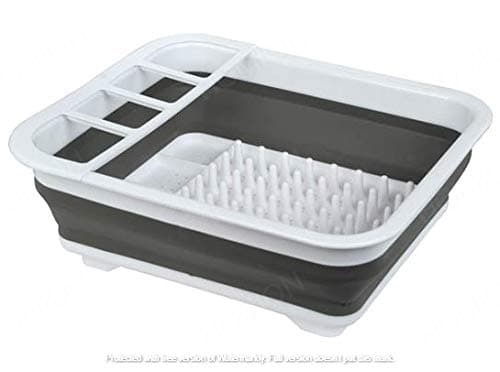 Image of HOMION Collapsible Dish Drainer - Foldable Drying Rack Set - Portable Dinnerware Organizer - Space Saving Kitchen Storage Tray (Grey)