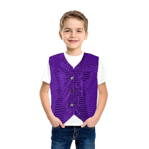 Image of Unisex Kids Sequin Vest - Sparkly Vest for Boys Girls - Costume Dress Up Party Sequin Waistcoat for Kids - 3 Button Purple
