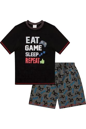 Image of ThePyjamaFactory Boys Eat Game Sleep Controller Short Pyjama Set Kids Gaming Pyjamas 8 to 16 Years (10-11 Years) Black