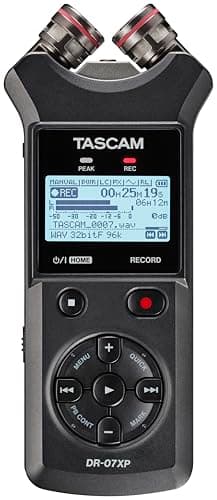 Image of Tascam DR-07XP - 2-Channel 32-Bit Float Portable Handheld Recorder With Adjustable Microphones and USB-C Audio Interface