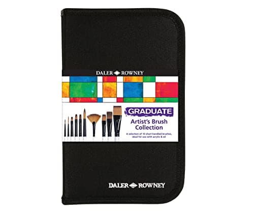 Image of Daler-Rowney Graduate Multi-Technique Brush Set in a Zip Case, Synthetic Hair, Short Handle, 10 Assorted Brushes, For Acrylic & Oil Painting, For Student Artists & Hobbyists