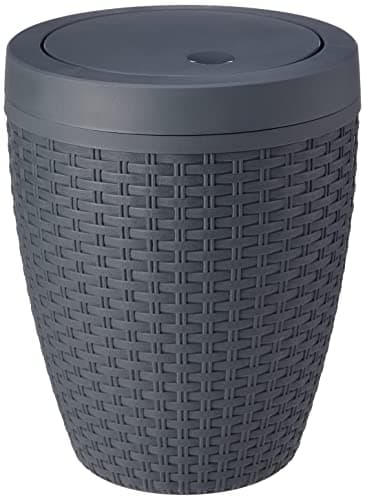 Image of Addis Faux Rattan Round Swing Lid Bathroom Bin, Charcoal, 517488