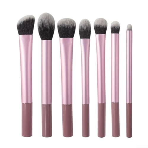 Image of 7 Piece For Makeup Brush Set Synthetic Fibers for Even Coverage Blending Shading Highlighting Foundation Blush Contour Eye Work (pink)