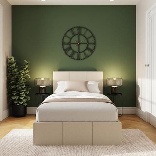 Image of GFW Classic Leather Upholstered Ottoman Storage Bed, Gas End Lift & Under Bed Storage, Single, Fabric, Natural