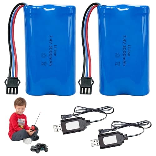 Image of 7.4 V Li-ion Battery, Rechargeable Lithium-Ion Batteries with SM-3P Plug and Charging Cable, Li-ion Battery for RC Vehicles, Stunt Car, Robot and Tank (A)