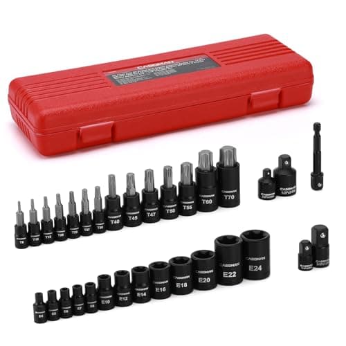 Image of CASOMAN 32-Piece Torx Bit Socket and Female External Socket Set, 14 Star Bits (T8- T70) and 13 Female E-Torx Sockets (E4-E24), Include 5 Impact Socket Adapter