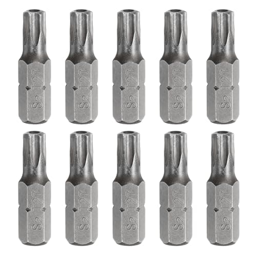 Image of sourcing map 10pcs T27 Torx Screwdriver Bit 1/4" Hex Shank 25mm/1" Length S2 Steel Star 6 Point Head Hex Security Screw Driver Bits with Hole for Impact Electric Screw Driver Power Tools, Grey