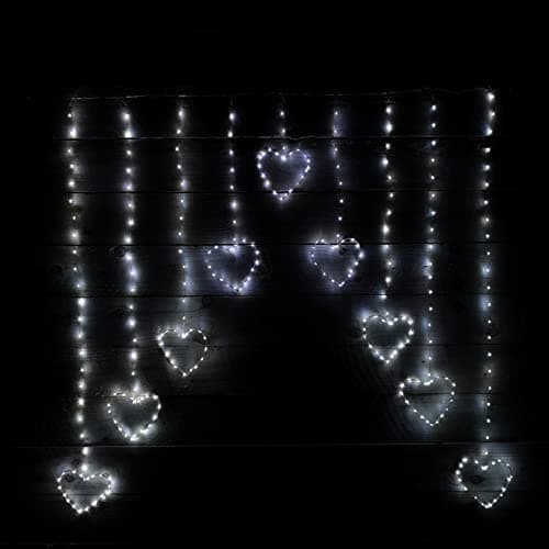 Image of Premier Curtain Light 1.2m x 1.2m Silver Wire with Hearts - White