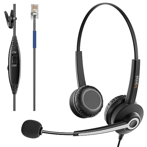 Image of Wantek Corded phone Headset with Noise Cancelling Microphone,RJ9 Wired Telephone Headset for Landline Phones,Compatible with Plantronics&Cisco,Call Centre,Office,Home Use