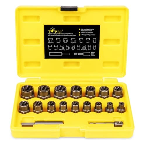 Image of TOPEC 18-Piece Bolt Extractor Set, Rounded Bolt Remover Tool, Impact Bolt & Nut Extractor Set, 3/8" Drive Bolt Extractor Kit, for Removing Stripped, Damaged, Frozen, Rusted, Rounded-Off Bolts & Nuts