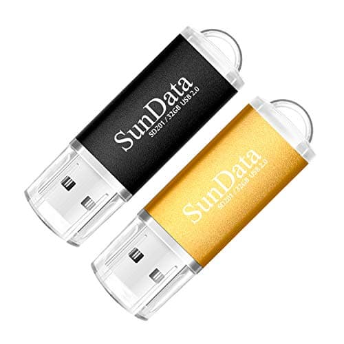 Image of SunData 32GB USB Flash Drive 2Pack 32GB USB 2.0 Memory Stick Thumb Drives Pen Drive USB Stick for Data Storage with LED Light(2 Colors: Black Gold)