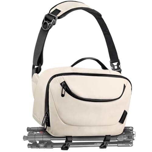 Image of TAAOKA Camera Sling Bag,Waterproof Camera Case with Tripod Holder,DSLR/SLR/Mirrorless Camera Bags Crossbody for Photographers (Beige)