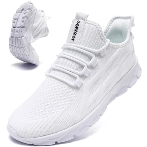 Image of VLHGCG Trainers Men Running Shoes Lightweight Breathable Mesh Non Slip Sneakers for Walking Jogging and Training Comfortable Athletic Fitness Shoes for Gym Outdoor Travel Daily Use White Size UK9