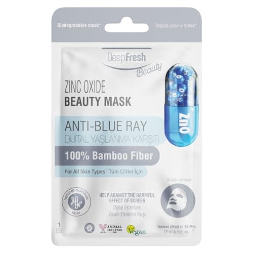 Image of Deep Fresh Beauty Face Masks, Hyaluronic Acid, Collagen, Zinc Oxide, Aloe Vera, Vitamin C, Ginseng & Rice, 100% Bamboo Fibre, Anti-aging, 24 Count (24 Pcs, Zinc Oxide)