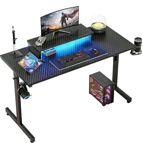 Image of Bestier Small Gaming Desk 106.6 CM LED Computer Desk with Monitor Stand Gamer Workstation with Cup Holder & Headset Hooks for Home Office Bedroom Small Space