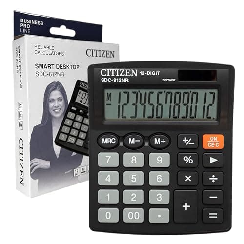 Image of Citizen Desk Calculator - Large Display Basic Calculator for Kids, Home, School, Desktop, and Office Use with Big Buttons - Solar and Battery Dual Powered (456219513)