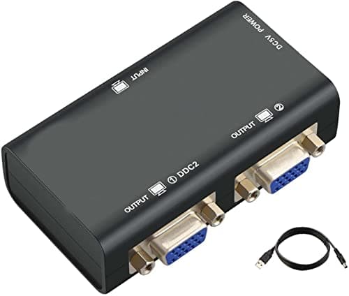 Image of TB® VGA Splitter 2 Port 250MHz Bandwidth Amplifier Box 1 PC to 2 Monitors SVGA Video Splitter Support Resolution up to 1920 x 1440 for Screen Duplication