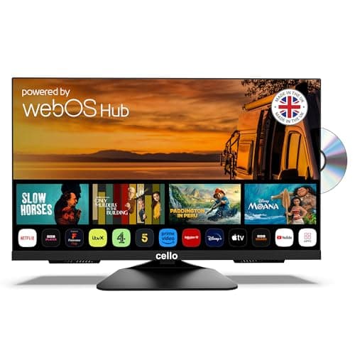 Image of Cello C2425WSF-TRAV 12 Volt 24 inch Traveller Smart Frameless TV/DVD Pitch Perfect Speakers Ultrafast WebOS, Freeview Play, FreeSat, Bluetooth, Netflix Small TV for Motorhomes UK Made