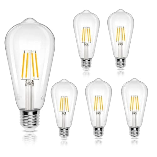 Image of Aigostar LED Edison Bulb, ST64 Vintage Light Bulb, 4W E27 LED Bulbs, Led Filament Bulb, 480lm 41W Equivalent E27 Bulb, 2700K Screw Bulb Vintage, Energy Saving Lamp Bulbs Screw 5 Pack