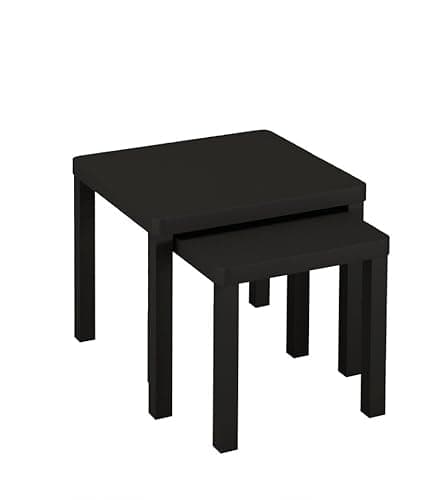 Image of URBNLIVING Set of 2 Square Wooden Nesting Tables, Space-Saving Coffee and Side Tables for Living Room, Bedroom, or Office, Modern Stacking Design, Available in Multiple Finishes
