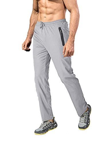 Image of EKLENTSON Men's Pants Lightweight Walking Trousers Casual Outdoor Stretch Golf Hiking Trousers Elastic Waist with Zip Pocket,Light Grey,40