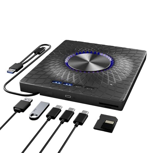 Image of TYYWGD External Blu-ray Drive,7-in-1 Bluray/DVD/CD Burner With RGB Ambient Light,100G Disc R/W, USB 3.0/Type-C Hub for Windows/Mac/Linux