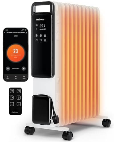 Image of Pro Breeze® OmniWarm Smart 2500W 11 Fin Oil Filled Radiator - Digital - WiFi Smart App, Thermostat, 24Hr Timer, 3 Heat Modes, Child Lock, Overheat & Tip-Over Protection Oil heater for Home - White
