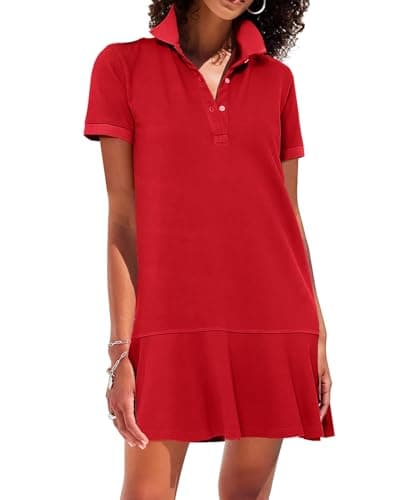 Image of YEXPINE Polo Dress for Women Short Sleeve Ruffle Hem Golf Tennis Workout Dress Pleated Summer Mini Dresses, Red, L