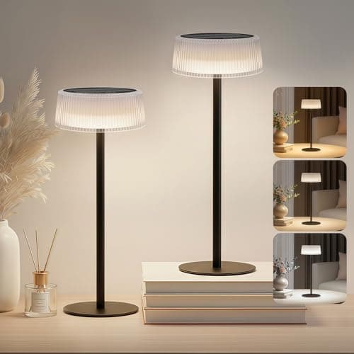 Image of Cnlux Solar Table Lamp 2 Pack, Touch Control Wireless Desk Lamp, 3 Color Modes Dimmable LED Solar Lamps, USB-C Rechargeable, Portable Solar Lights Outdoor Garden, IP65 Waterproof for Camping Indoor