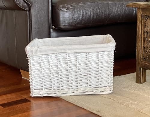 Image of Topfurnishing Large Big Huge Deep Children Kids Baby Nursery Storage Wicker Basket Toy Box Organiser With Liner White Large 46.5 x 33 x 26 cm